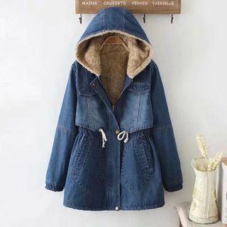 Hooded Drawstring Fleece Denim Jacket