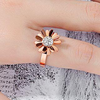 Rhinestone Stainless Steel Flower Ring