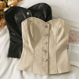 Faux-leather Button-up Tube Top