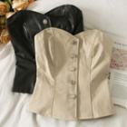 Faux-leather Button-up Tube Top