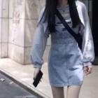 Plain Cropped Hoodie / Denim Mini Sheath Pinafore Dress / Set