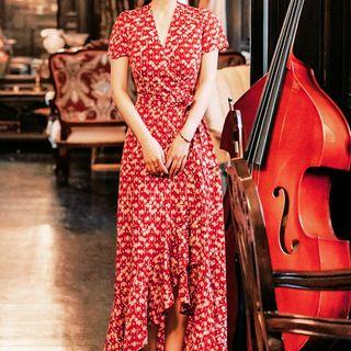 Ruffle Hem Tie-waist Floral Maxi Dress