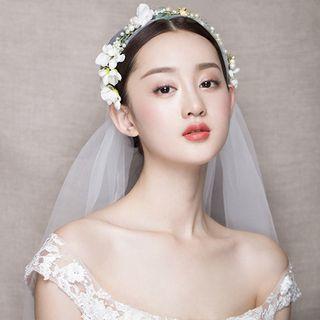 Set: Floral Hair Band + Wedding Veil