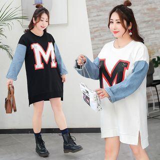 Long-sleeve Panel Lettering Loose-fit Dress