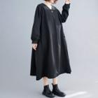 V-neck Long-sleeve Buttoned Maxi Dress