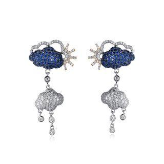 Sterling Silver Creative Cloud Sun Earrings With Blue And White Cubic Zircon Silver - One Size