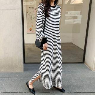 Drop-shoulder Stripe Maxi Dress