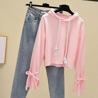 Long-sleeve Tie-accent Hooded Pullover