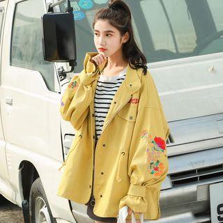 Embroidered Zip Trench Jacket