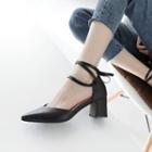 Genuine Leather Pointed Toe Ankle Strap Dorsay Pumps