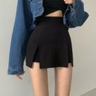 Plain Slit-front Mini Skirt