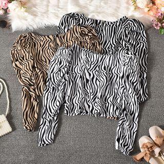 Long-sleeve Zebra Print Zip Crop Top