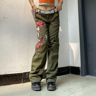 Low-waist Print Straight-cut Cargo Pants