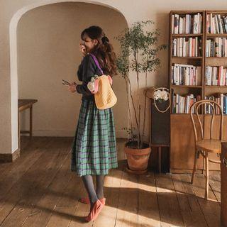 Sleeveless Gathered-waist Checked Dress