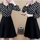 Dotted Ribbon Bell-sleeve A-line Dress