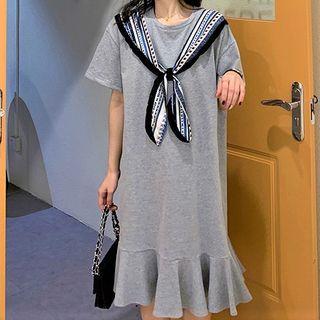 Elbow-sleeve Tie-neck T-shirt / Midi Mermaid Dress
