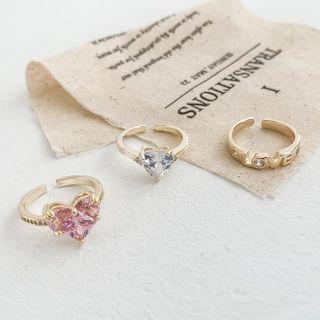 Rhinestone Heart / Love Lettering Open Ring