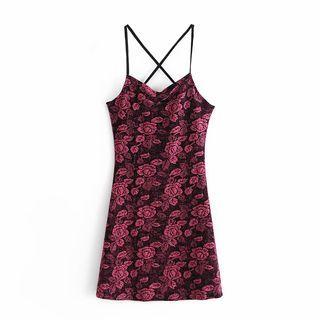 Spaghetti Strap Floral Embroidered A-line Dress