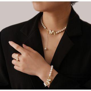 Butterfly Shell Pendant Freshwater Pearl Choker / Earring / Bracelet / Ring / Set