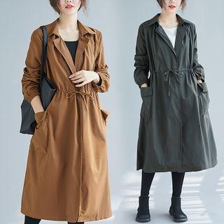 Plain Medium Maxi Strap Waist Trench Jacket