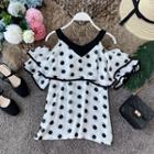 Bow-detail Cold-shoulder Dotted Blouse