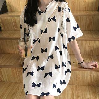 Bow Print Short-sleeve A-line Dress