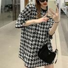 Houndstooth Print T-shirt As Shown In Figure - One Size