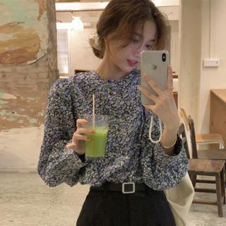 Floral Print Blouse Floral - Purple & Black - One Size
