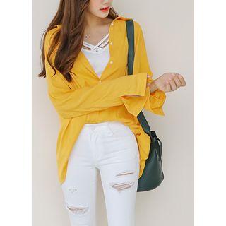 Plus Size - Colored Silky Shirt