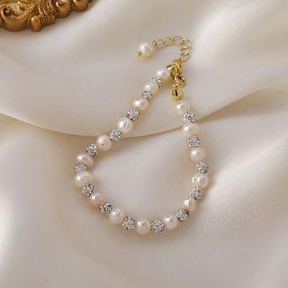 Freshwater Pearl Rhinestone Bracelet White & Gold - One Size