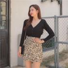 Deep V-neck Mesh-layered Cardigan