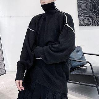 Contrast Trim Loose-fit Sweater Black - One Size