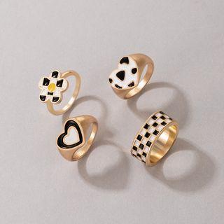 Set Of 4: Drip Glaze Rings 20747 - Set - Gold & Black & White - One Size