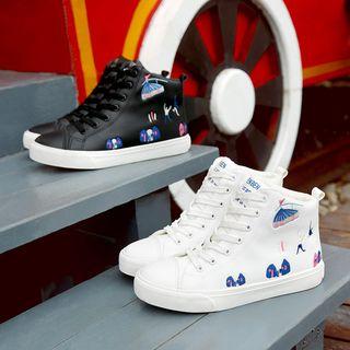 Embroidered Lace Up High Top Sneakers