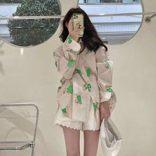 Elephant Print Shirt Off-white - One Size