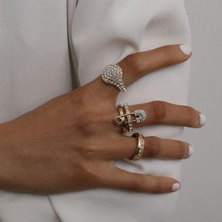 Set: Alloy Rhinestone Ring (assorted Designs) 0452 - Gold - One Size