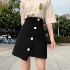 Buttoned Asymmetric Mini A-line Skirt