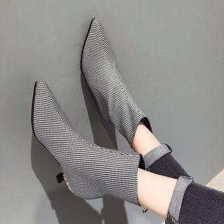 Houndstooth Kitten-heel Pointy-toe Short Boots