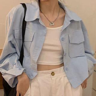 Plain Crop Shirt Blue - One Size