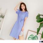 Shirred Front Short-sleeve Midi Dress