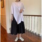 Elbow-sleeve Irregular T-shirt / A-line Midi Skirt