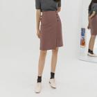 Pleated Buttoned Plaid Midi Wrap Skirt