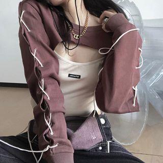 Long-sleeve Lace Up Cropped Top / Cropped Camisole