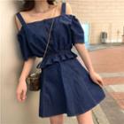 Set: Cold Shoulder Short-sleeve Top + A-line Skirt