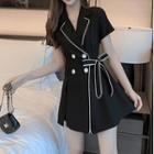 Short-sleeve Double-breasted Tie-waist Dress