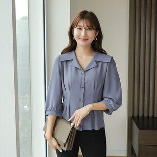 Wide-collar Pintuck-waist Blouse