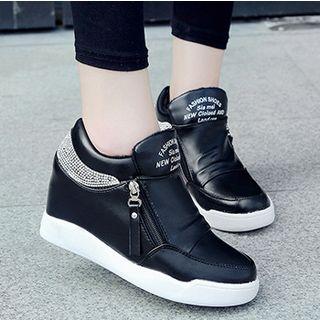 Embellished Hidden Wedge Faux Leather Sneakers