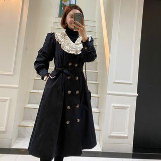 Lace-collar A-line Trench Coat