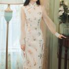 Long-sleeve Embroidered Qipao Dress