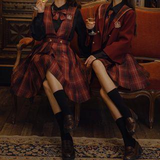 Double-breasted Jacket / Plaid Overall Dress